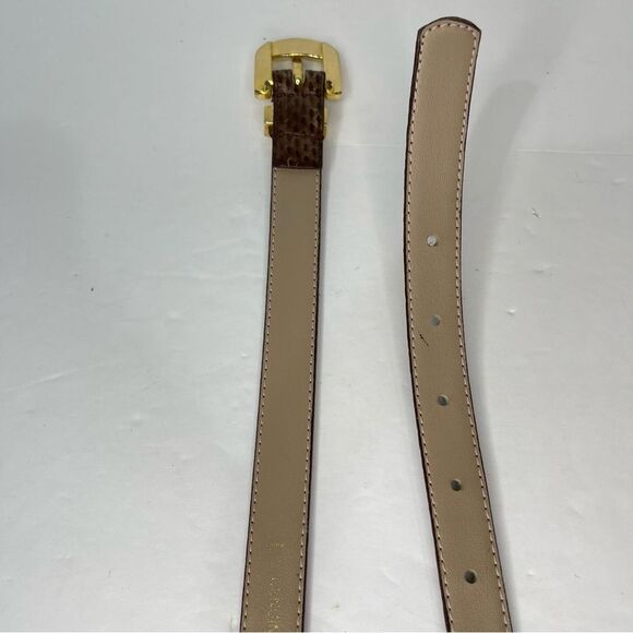 VTG Skinny Genuine Snake Skin Brown Belt Gold Buckle Chic Dressy Textured Size L - Picture 8 of 11